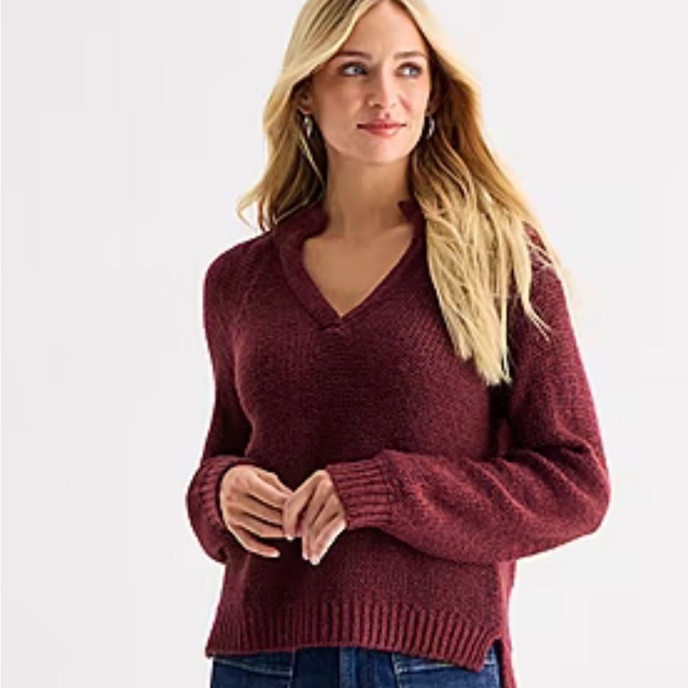 ANA Burgundy Sweater NWT Size large Collared Cozy Knit Pullover Fall Winter